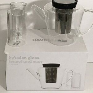DAVIDs TEA Glass Teapot Set w/ 2 Cups — NIB, Discontinued